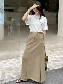 DAZY Áo thun nữ tay ngắn thêu chữ mùa hè - trắng - Xem 2