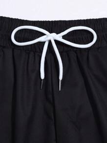 ROMWE MEN Prep Men's Contrast Color Patchwork Numeral Print Baseball Shirt + Casual Shorts 2pcs Set - Multicolor - View 8