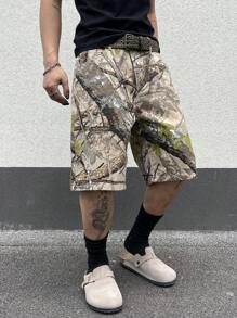 Manfinity EMRG Men's Casual Branch Print Denim Shorts For Summer - Multicolor - View 4
