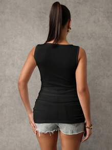 MaterniChic Maternity Casual Black Cowl Neck Sleeveless Ruched Knitted Cami Tank Top