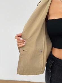 Muchica Women's New Khaki Double-Breasted Belted Short Trench Coat - Khaki - View 6