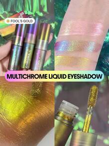 SHEGLAM Chroma Zone Multichrome Liquid Eyeshadow-Fool'S Gold Metallic Shinny Eyeshadow Gold Green Blue Glitter Gel High Pigment Long Wear Easy To Use Blendable Eyeshadow Brand Beauty Makeup Face Paint Cosmetic For Women Girls Perfect For Winter Spring Ideal For Y2K Fancy Fashion Suitable For Birthday Gift Party Ready Best Color - Fool's Gold - View 2