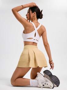 Menodora SHEIN Sport Váy quần vợt thể thao & thể thao đơn sắc có túi dành cho nữ - Màu be - Xem 2