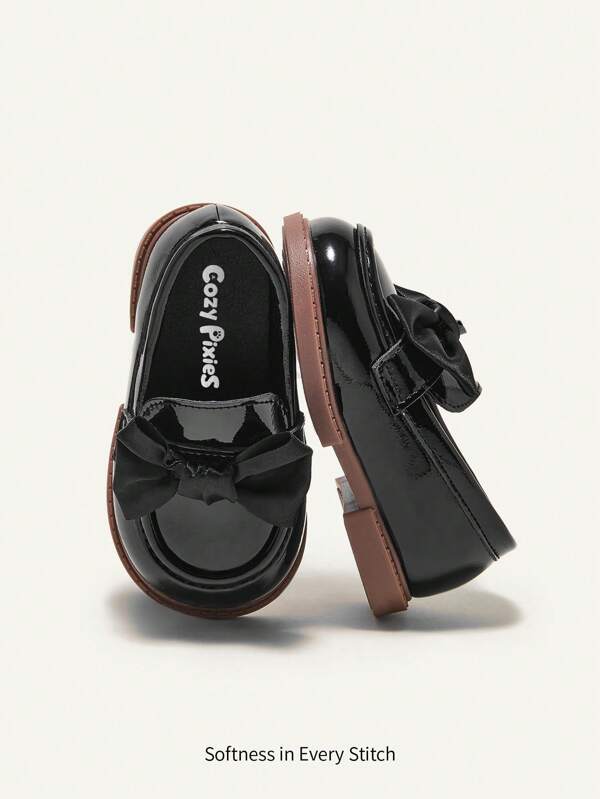 Cozy Pixies Lindo Y Cómodo Zapatos Planos Negro Con Decoración De Lazo Para Niñas Bebés En Estilo Universitario