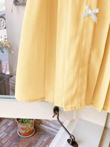 SHEIN Baby Girls Cute Yellow Peter Pan Collar Bowknot Short Sleeve Dress, Summer - Yellow - View 7