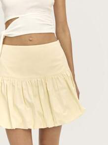 Nöista Yellow Pastel Mini Balloon Skirt In Soft Fabric With A Wide Waistband And Invisible Side Zip. Perfect For Spring-Summer, Bridal, Graduation, Or Easter. - Yellow - View 3