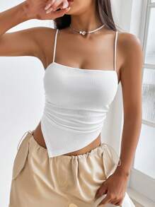 SHEIN EZwear Áo khoác và áo lót dành cho xe tăng nữ Dây kéo Gân đan Bất đối xứng màu trơn Giải trí - trắng - Xem 8