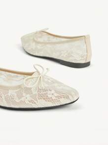 CUCCOO HITCHD 2026 Nouvelles Arrivées Printemps/Automne Style Mariage Décor nœud Couleur Unie Bout Carré Maille Respirante Confortable Chaussures Plates Décontractées - Nude - Voir 7