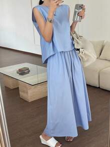 DAZY 2pcs/Set Women Solid Color Tank Top & Skirt, Business Casual