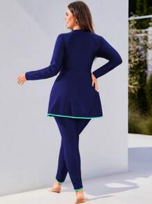 Swim Mulvari Đồ bơi Burkini họa tiết ngẫu nhiên cỡ lớn cho nữ tay dài & quần dài phong cách Trung Đông bảo thủ - Màu xanh hải quân - Xem 2