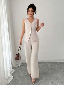 Elenzga Vintage Look Casual Waistcoat + Pants, For Spring/Summer Vacation