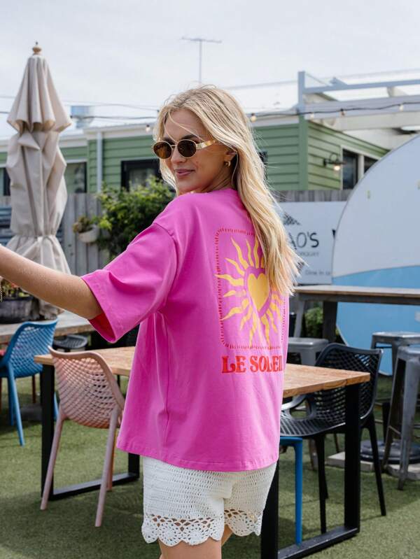 Aralina Tricou grafic supradimensionat, cu gâtul turn, lungime normală, unisex