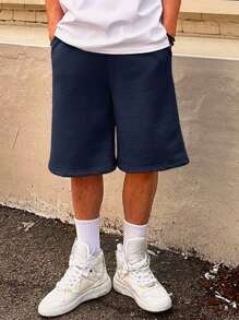 DAZY Men's Summer Casual All-Match Solid Color Shorts Men Joggers - Navy Blue - View 4