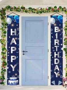 1套华丽的生日快乐旗帜横幅，圣诞节 - 藍色 - 查看 2