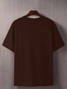 Manfinity Homme Plus Size Men Plain Round Neck Short Sleeve Casual Versatile T-Shirt - Coffee Brown - View 3