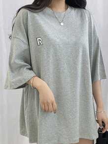DAZY Camiseta de cuello redondo y manga corta para mujer, sencilla y de moda, adecuada para camiseta oversize de verano