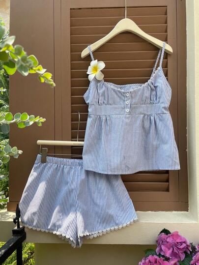 Comfortcana 夏休み ストライプ キャミソールトップ ショーツセット 2点組