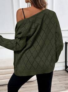 EMERY ROSE Casual Comfortable Hollow Out Rhombus Pattern Women Cardigan Fall Winter Cloth For Women - Green - View 2