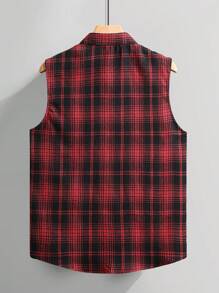 Manfinity Homme Men's Plaid Single Breasted Pocket Casual Sleeveless Shirt Men Sleeveless Shirts Shirts For Men Men Shirts Men Sleeveless Shirts Sleeveless Men Shirt Nice Shirts For Men