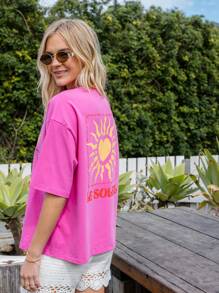 Aralina Crew Neck Oversized Regular Length Graphic Tee - Hot Pink - View 2