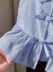 SHEIN Young Girl Cute Summer Versatile Pink Striped Bow Sleeveless Blouse