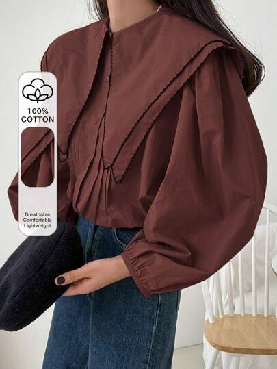 DAZY Women's Solid Color Minimalist Everyday Long Sleeve Collared Shirt,Long Sleeve Tops,Fall Clothes,Back To School Clothes