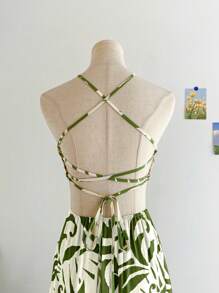 Soleia 女士度假海滩热带度假假日夏季系带露背连衣裙 - 綠色 - 查看 7