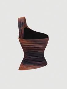 SHEIN MOD Women's Ruffle Trim Gold Color Brooch Decor Camisole Tank Top, Summer Clothing - Multicolor - View 2