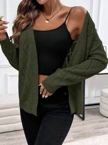EMERY ROSE Casual Comfortable Hollow Out Rhombus Pattern Women Cardigan Fall Winter Cloth For Women - Green - View 6
