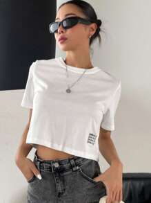 DAZY 字母圖案短款T恤 - 白色 - 查看 5