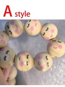 SHEIN New 20Pcs Smiling Wooden Round Expression Pine Beads For Jewelry Making DIY Creative Bracelet, Necklace Handmade Beading Craft Supplies