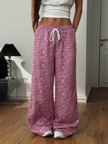 Coolane 女士夏季 Y2K 音乐节 Coque 豹纹带纹理装饰弹性腰带宽松运动裤