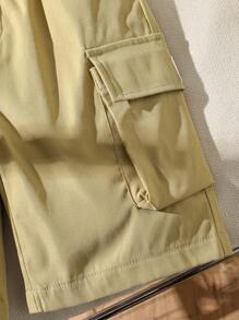 SHEIN Young Boys Casual Solid Color Straight Leg Bermuda Shorts, Comfortable & Fashionable Summer - Khaki - View 6