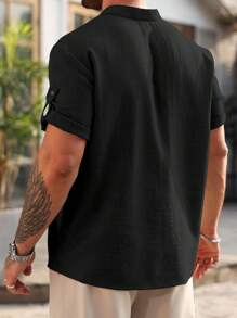 Manfinity Homme Plus Size Men's Casual Solid Color Short Sleeve Shirt For Summer - Black - View 2