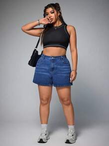 SHEIN ICON Shorts vaqueros casuales para mujer de talla grande, moda apropiada para el verano