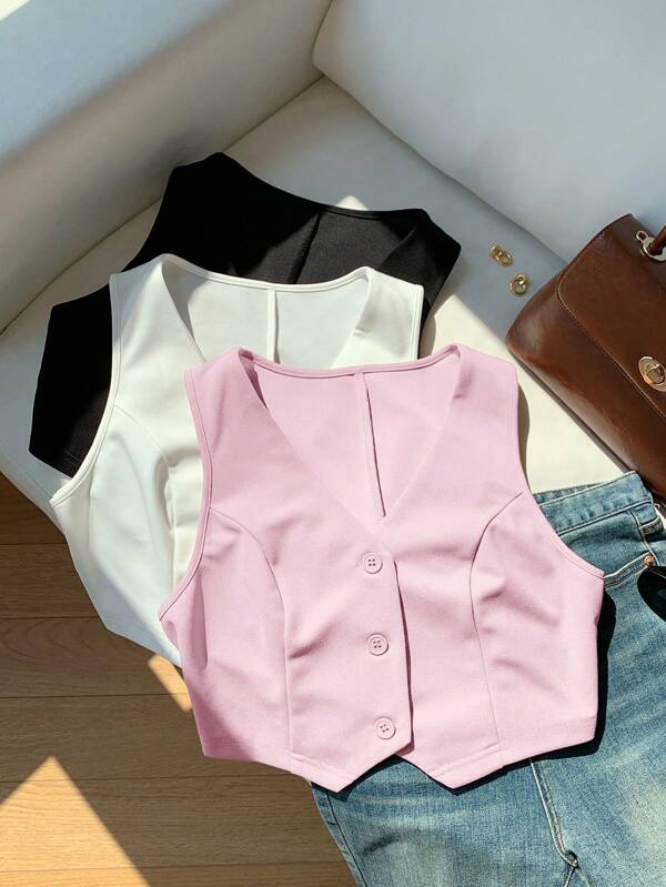 Comfortcana Set de 3 blazers sin mangas para mujer, de unicolor, de moda para el verano en otoño/invierno