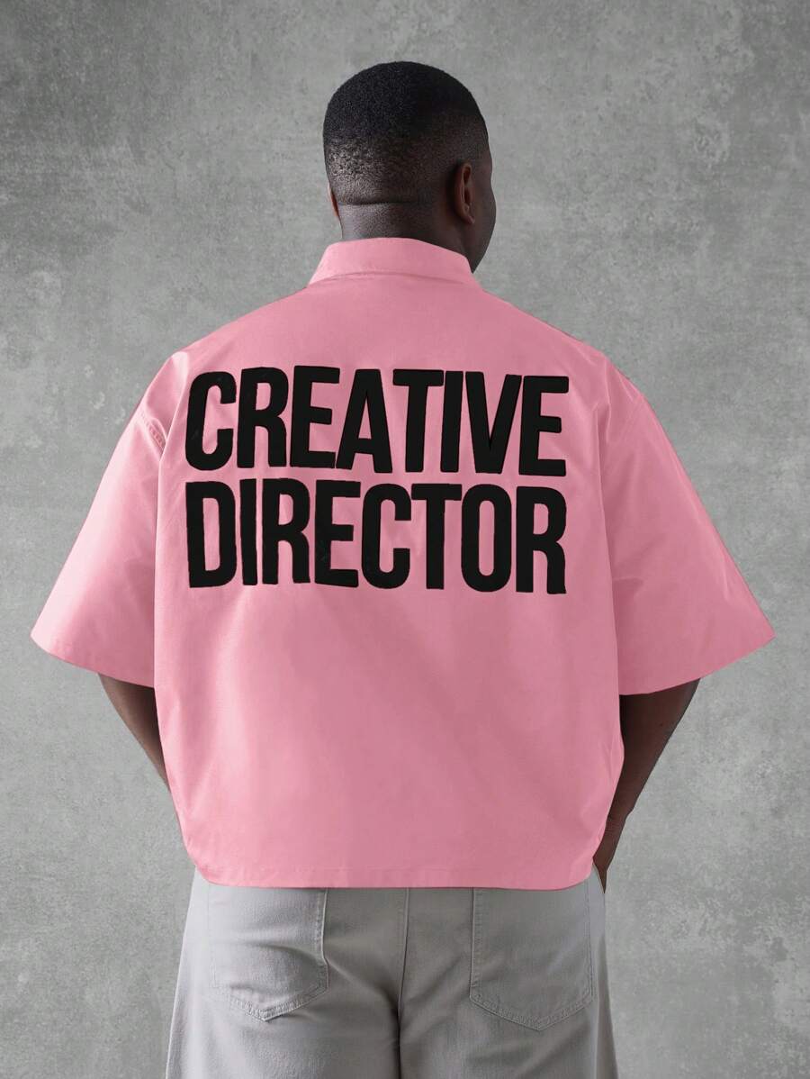 SUMWON Creative Director Oversized Boxy Fit Short Sleeve Statement Shirt Urban Streetwear Graphic Text Back Print Fashion Industry Professional Leadership Casual Summer Modern Designer - Pink - View 1