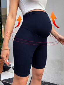 SHEIN 孕妇纯色可调节腰部休闲短裤