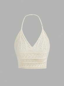 SHEIN Girlism Tween Girl Solid Color V-Neck Halter Knit Top For Music Festival