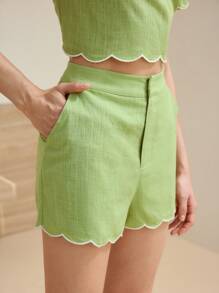 MOTF STUDIO LINEN SLANT POCKET CONTRAST TRIM SHORTS - Green - View 7