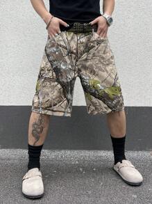 Manfinity EMRG Men's Casual Branch Print Denim Shorts For Summer - Multicolor - View 5