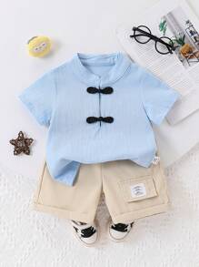 SHEIN Baby Boy Blue Summer Cute Hanfu,Chinese Style Fashionable Comfortable Casual Quality Fabric Precise Tailoring,Suitable For Holiday,Concert & Everyday - Multicolor - View 6