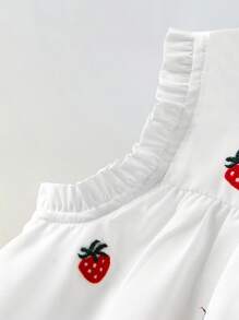 Maija Kids Maija Kids Loose Casual Strawberry Print Frill Collar Shirt For Young Girls - White - View 4