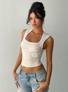 Aloruh Áo hai dây ren cổ vuông gợi cảm dành cho nữ Áo ba lỗ màu trắng dành cho nữ Áo mùa hè dành cho nữ - trắng - Xem 1