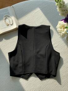 Comfortcana Spring Break1pc Button Front Crop Waistcoat In Fall/Winter - Black - View 2