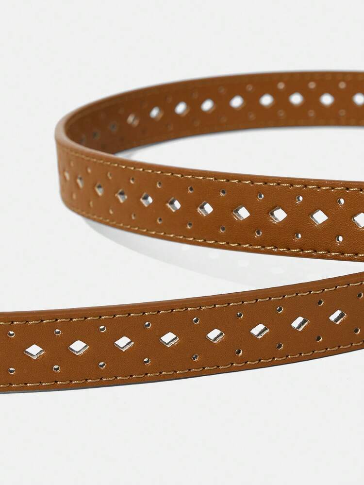 SHEIN Maija Casual Versatile Brown Triple-Prong Buckle Belt