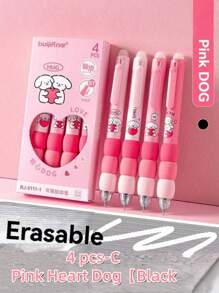 SHEIN 4 支/套可擦咖啡熊海绵握把中性笔，适合小学生使用，0.5 毫米，带 ST 按压，易擦笔帽，开学季适用