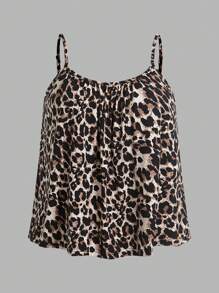 SHEIN EZwear 3 件大码女式纯色黑/白 + 豹纹无袖蝴蝶结衬衫荷叶边宽松吊带可调节肩带，适合春夏季 - 彩色 - 查看 6