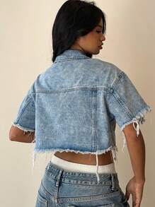 SHEIN EZwear Women's Casual Short Sleeve Cropped Blue Denim Jacket,Blue,Suitable For Parties, Holidays, Dates, Valentine's Day, Afternoon Tea, Summer / Summer Outfits / Summer Clothes,Year-Round,For Spring/Summer Holiday,Suitable For Summer,Blue Summer,Vacation Outfits Woman,Easter,Spring,Western,Office Outfits For Women,Rave Outfits,Baby Shower Dress,Cottagecore,Country Outfits Women, Chic,Dresses For Women Elegant,Beach Dress,Graduation Dress,Vacation Dress,Easter Dress,Sundress