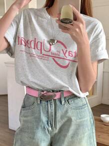 DAZY Women's Casual Slogan Print Short Sleeve T-Shirt, Summer Cute Tops